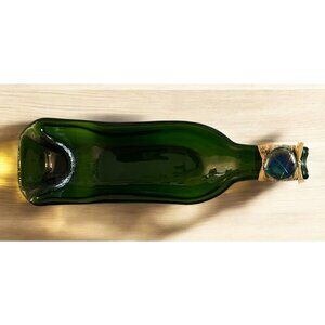 Melted Wine Bottle Trinket Or Snack Dish 12” Embellished Green
